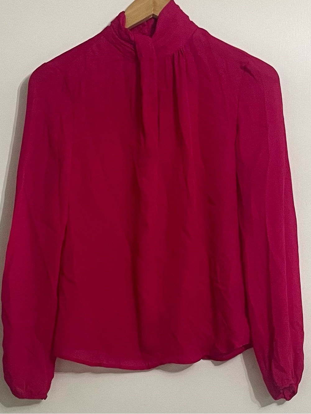 Worthington Hot Pink High-Neck Long-Sleeve Blouse